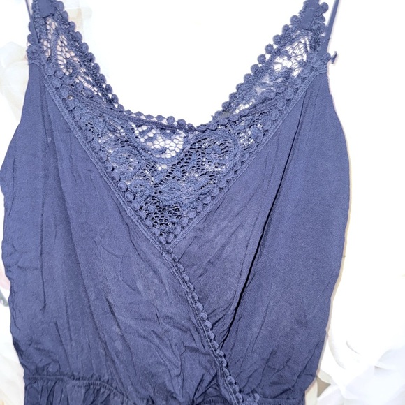 Ambiance Blue Rayon Lace Pom Pom Adjustable Cami Romper Summer S - Picture 10 of 16